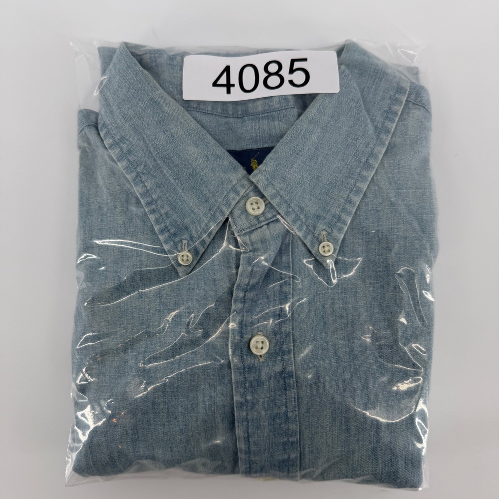 Ralph Lauren Button Down Mens Large Light Blue Chambray Denim Long Sleeve Shirt - Picture 10 of 10